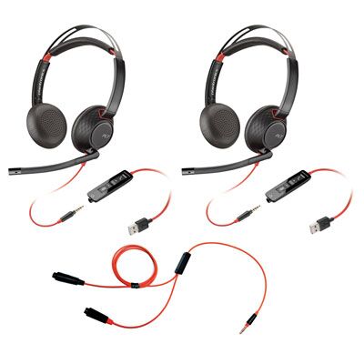 Poly Blackwire 5220 Stereo Hi-Fi USB-A Headset (2) & Blackwire